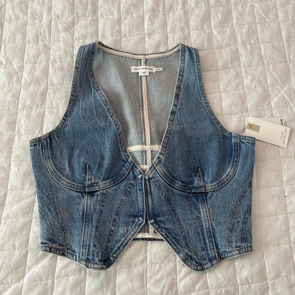 Good American Blue Denim Crop Top